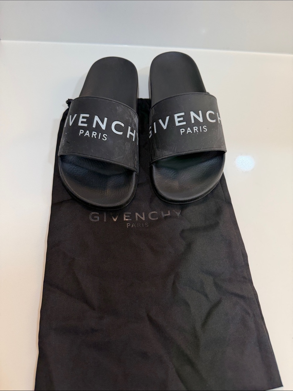 Givenchy Black Logo Slide Sandals with White Lettering